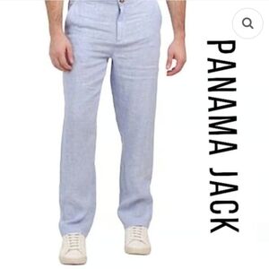 Panama Jack Linen Blend Brunerra Chino Pants Mens Straigth Leg Light Blue XL